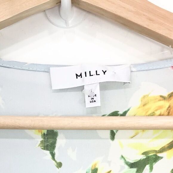 Milly Maggie Rose Print 100% Silk Bell Sleeve Lightweight Blouse - Picture 14 of 16